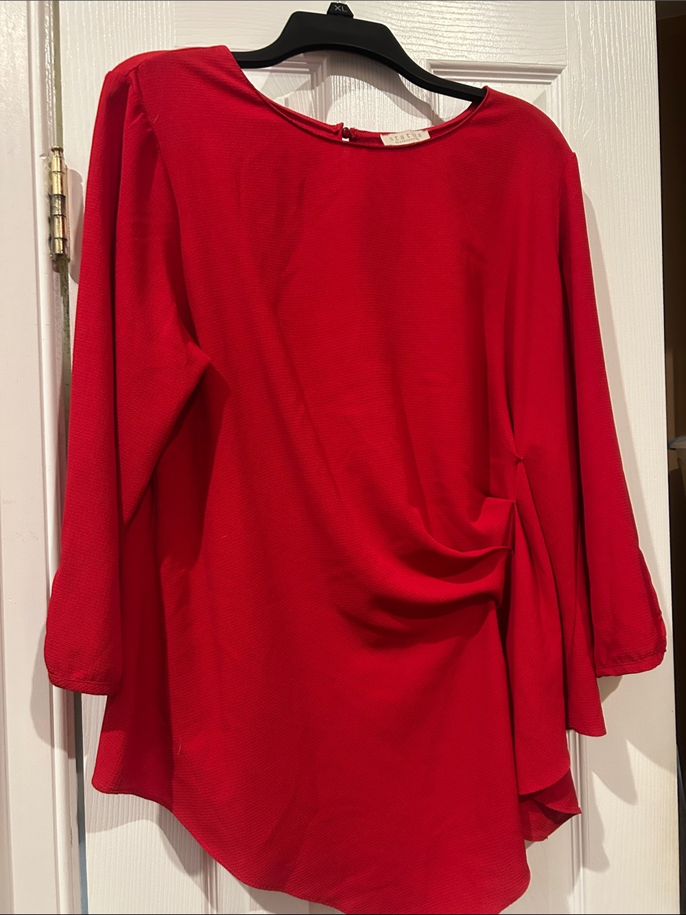 Women's Red Draped Side-Pleat Blouse